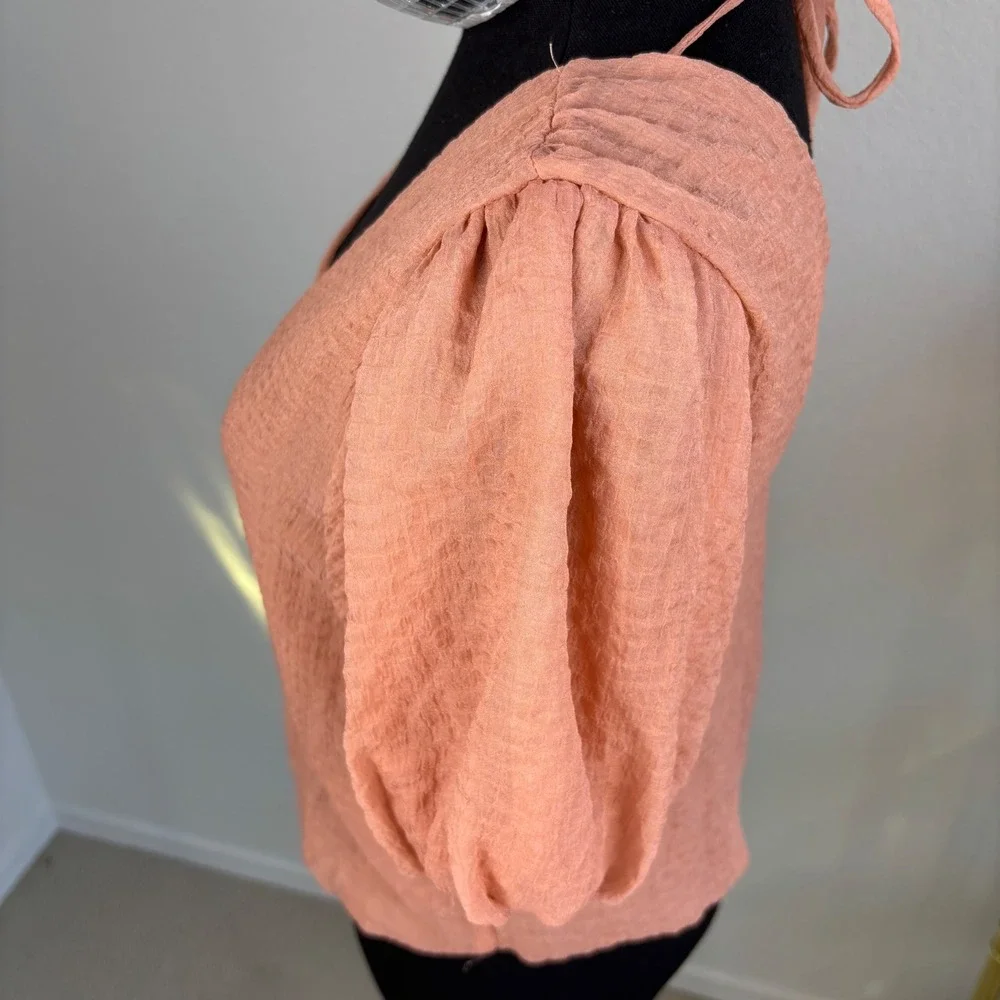 ASTR the Label | Dusty Rose V-Neck Puff Sleeve Tie Back Blouse XS, Romantic Airy